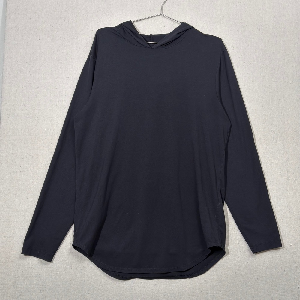 Cuts Elongated Hoodie Men XL Black Pullover Curved Hem Minimalist Athleisure
